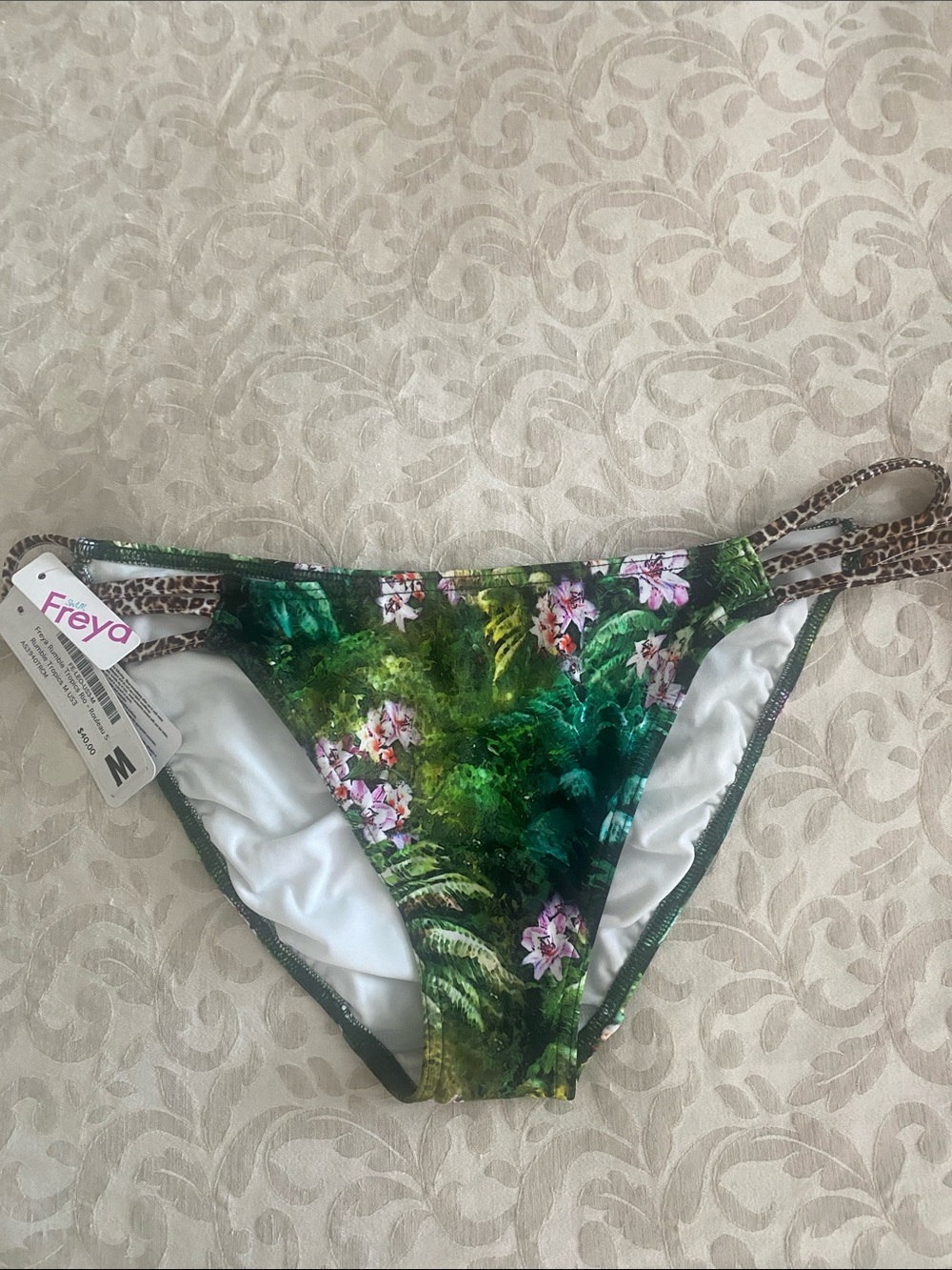 Freya Green Rumble Tropical Floral Bikini Bottoms with Leopard Straps